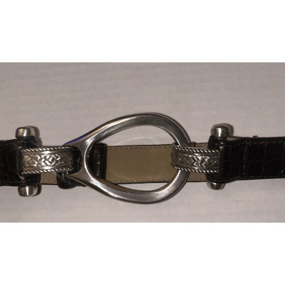 Coldwater Creek Leather Embossed Snake Print Silver Hearts Hipslung Belt 27"-34" - Picture 11 of 12